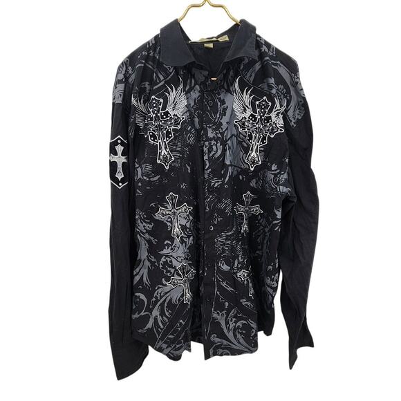 Y2K Victorious Affliction Style Cross Long Sleeve Button Up Jersey Shore 2X - Picture 1 of 8
